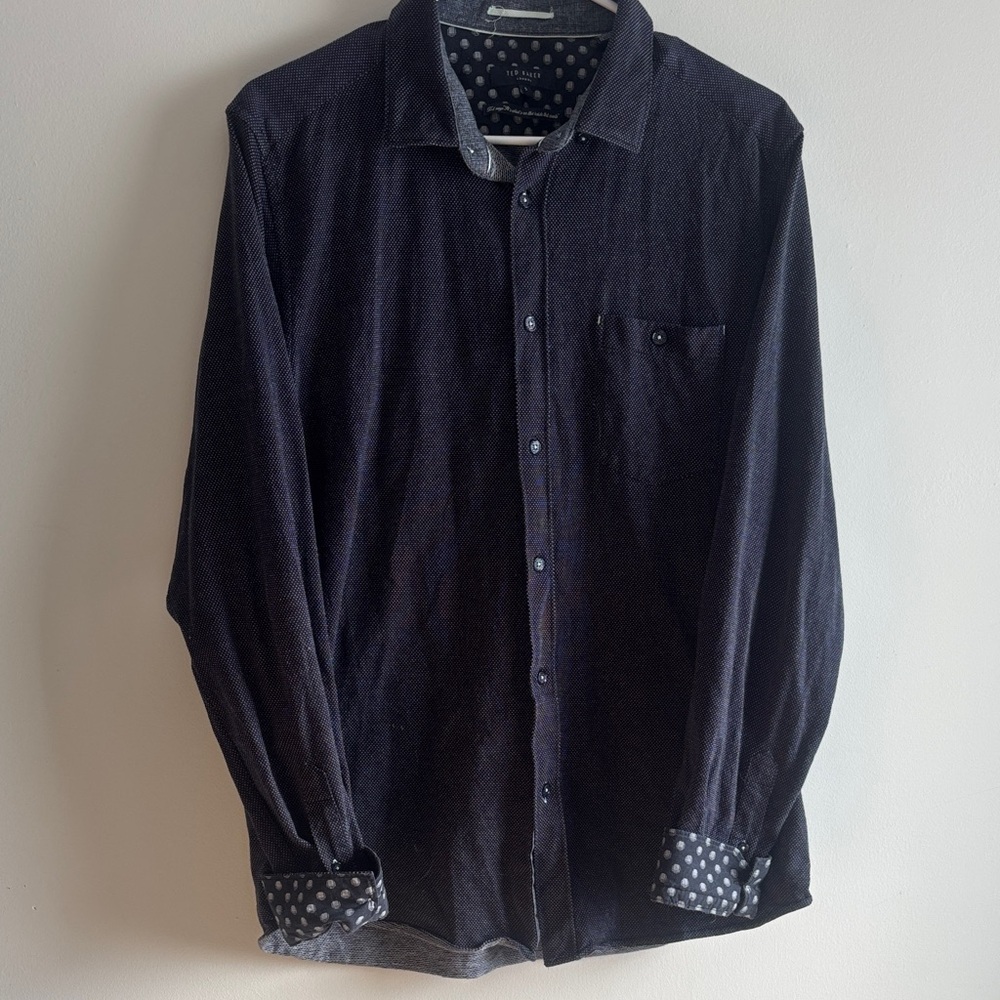 Ted Baker Men's Dark Blue Button-Down Shirt with flip cuff